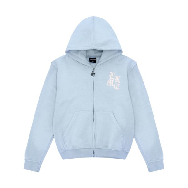 lukamachain Distressed Zip Hoodie Baby Blue New One