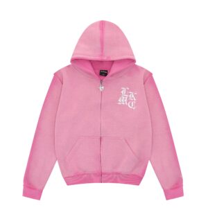 lukamachain Distressed Zip Hoodie Pink