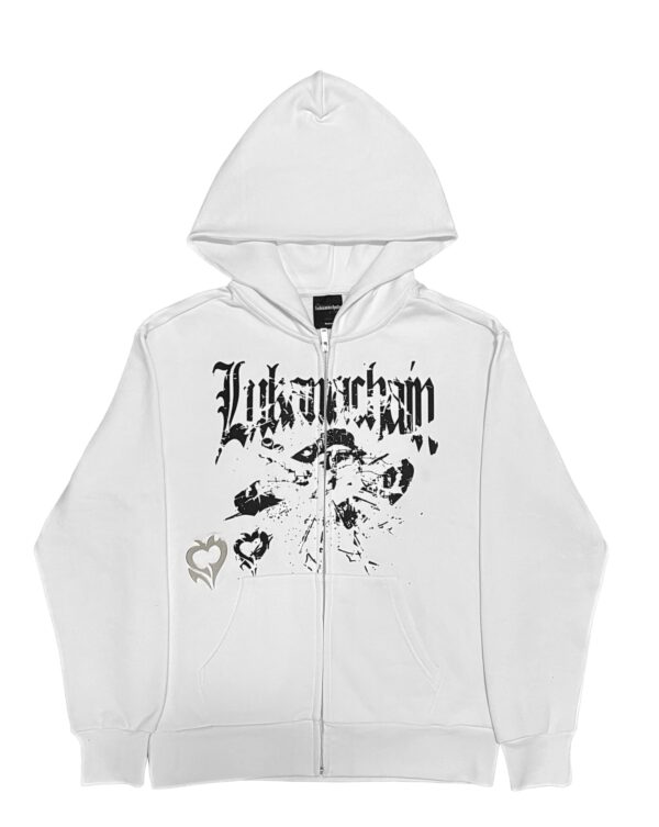 lukamachain Chrome Zip Up Hoodie White